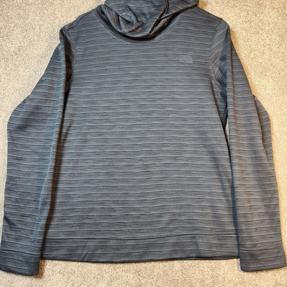 The North Face M‎ Striped Blue/Gray Drawstring Turtleneck Pullover Hiking Hoodie